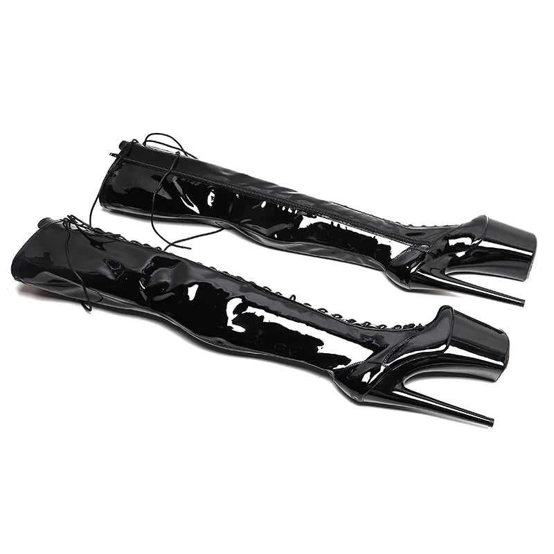 Patent Platform Thigh-High Boots – 8-Inch Pole Dance Heels, Black