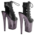 20CM Snake Print Platform Pole Dance Boots - Ultra High Heel Open Toe Ankle Boots