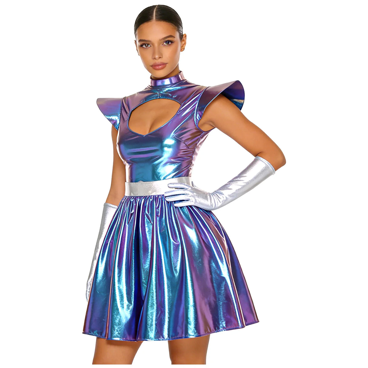 Metallic Space Dress | Structured Shoulders