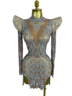 Rhinestone Mesh Mini Dress | Long Sleeve | Singer Stage