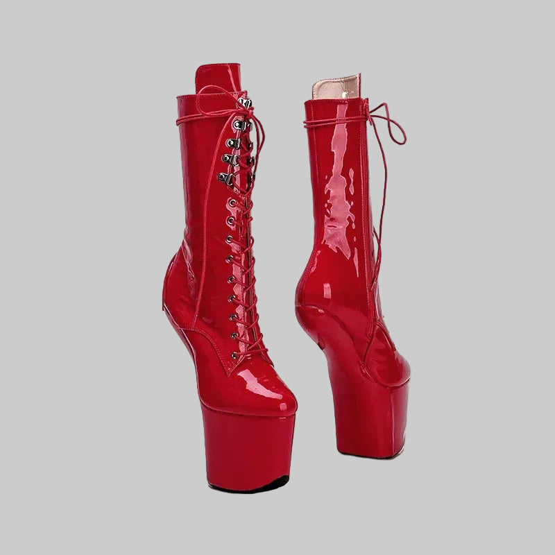 Patent Heelless Platform Pole Dance Ankle Boots