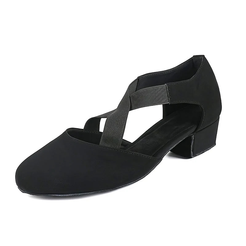 Flock Cross-Strap Dance Practice Heels | Teacher Shoe | 3.5cm
