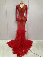 Crystal Feather Mermaid Gown | Long Sleeve | S–XL
