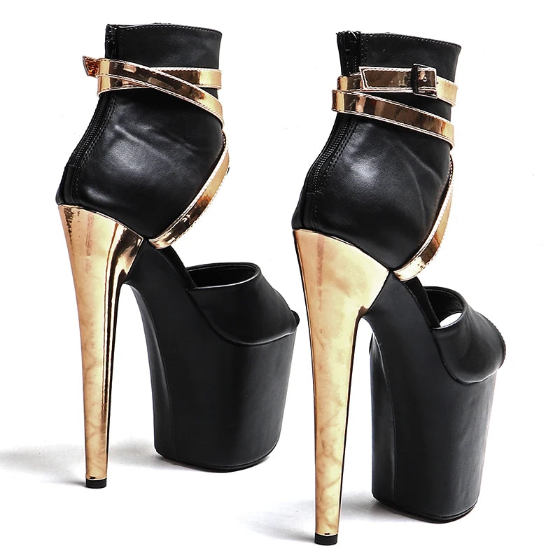 20cm Platform Boots - Open Toe Lace-Up Dance Boots