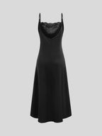 Lace Satin Slip Dress - Backless Spaghetti Strap Maxi Gown