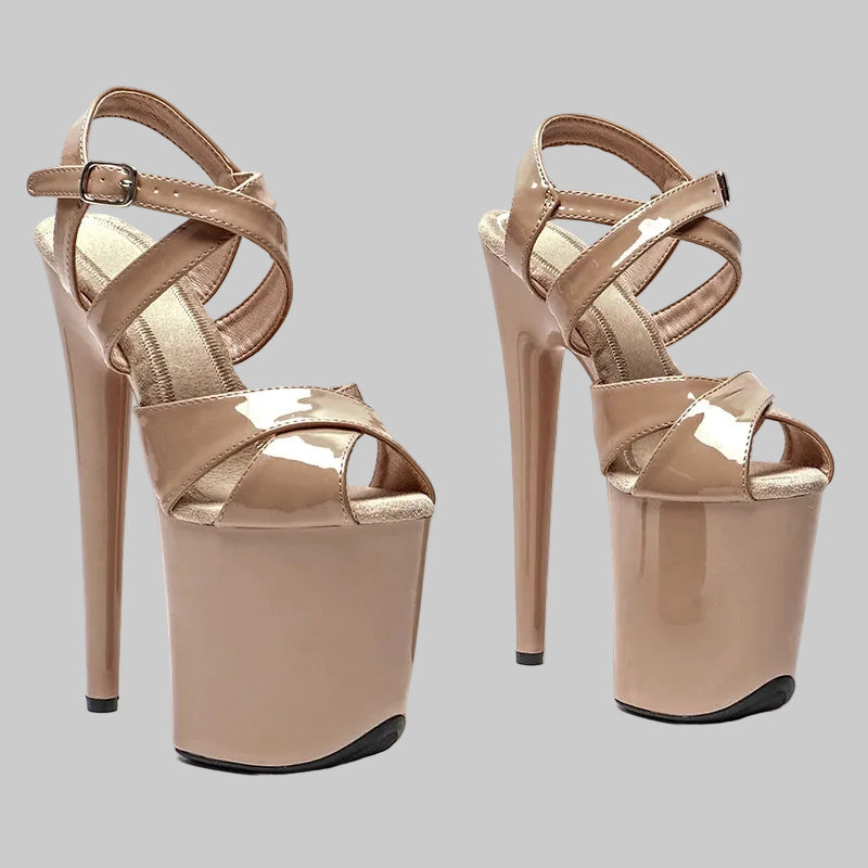 20CM Shiny Patent Platform Sandals - 8 Inch High Heel Pole Dance Shoes