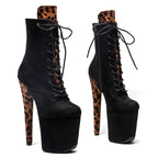 20CM Platform Ankle Boots - Suede with Leopard Print High Heel Pole Dance Boots