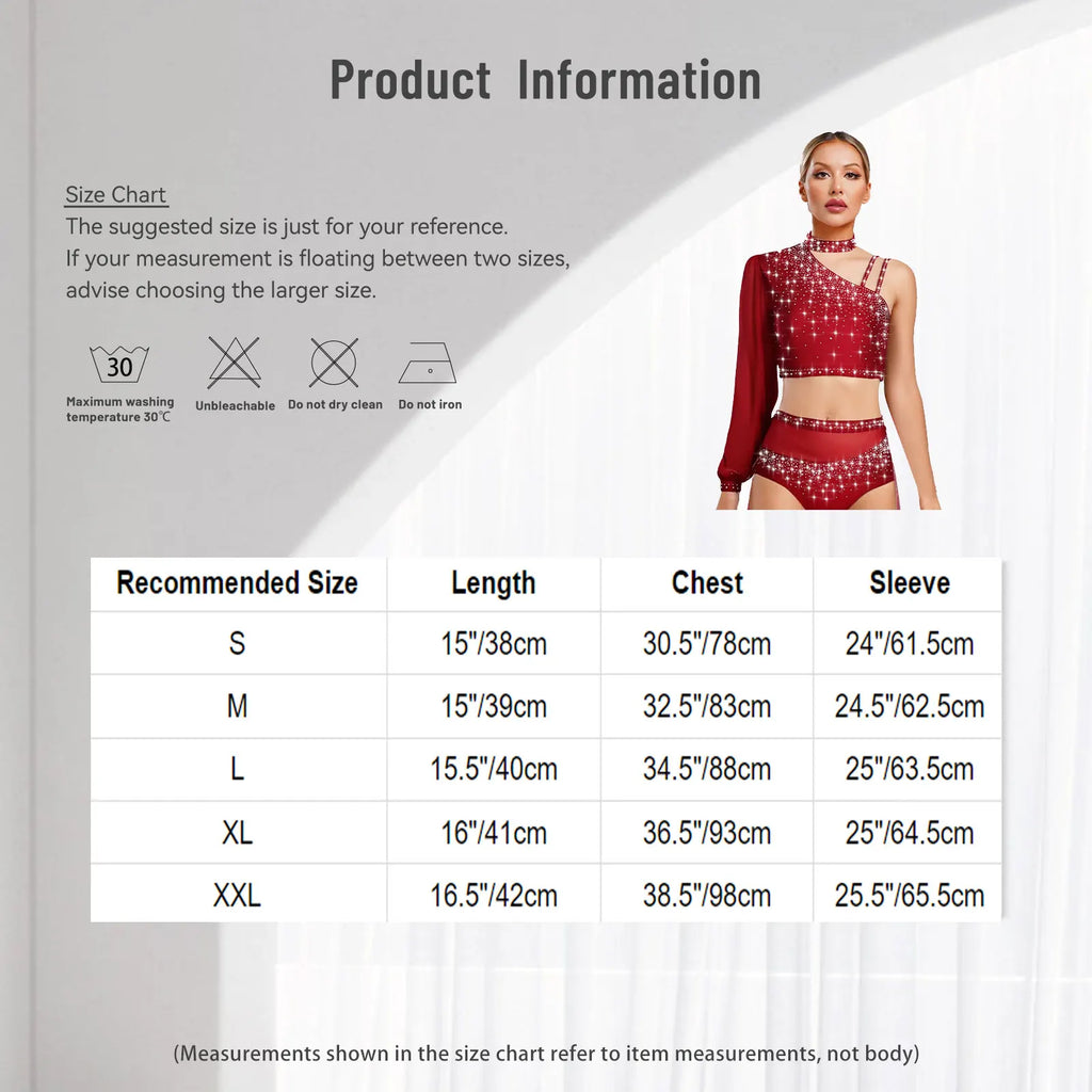 Rhinestone Asymmetric Dance Crop Top | One Mesh Sleeve | Latin Salsa Samba