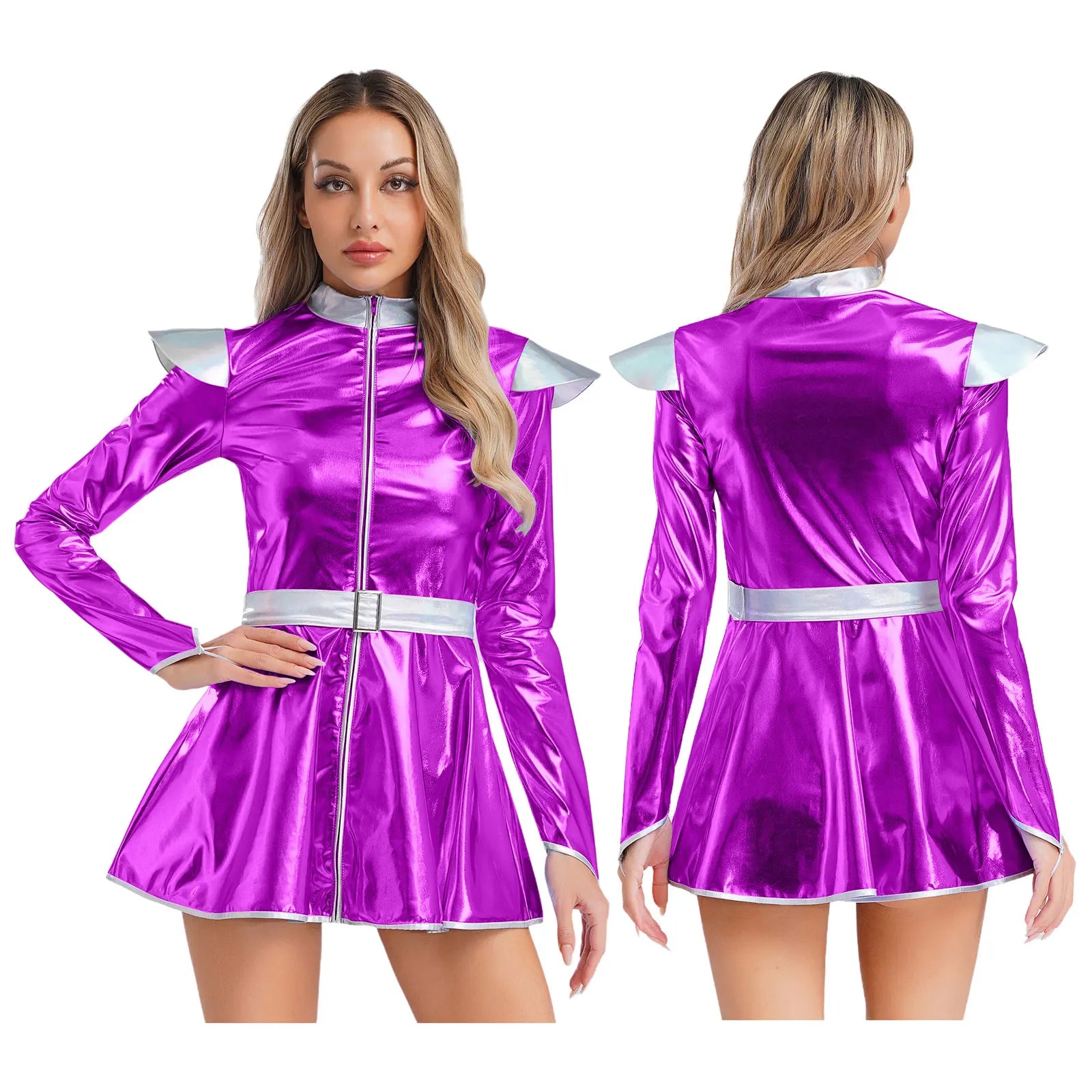 Metallic Space Alien Dress | Long Sleeve A-Line Costume