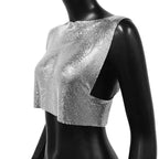Handmade Metal Sequin Backless Crop Top