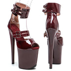Patent Open-Toe Platform Sandals – 8-Inch Pole Dance Heels, Wine Red