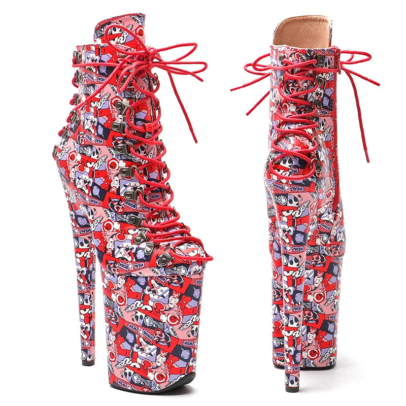 Red Platform Ankle Boots 23cm - Ultra High Heels for Pole Dance