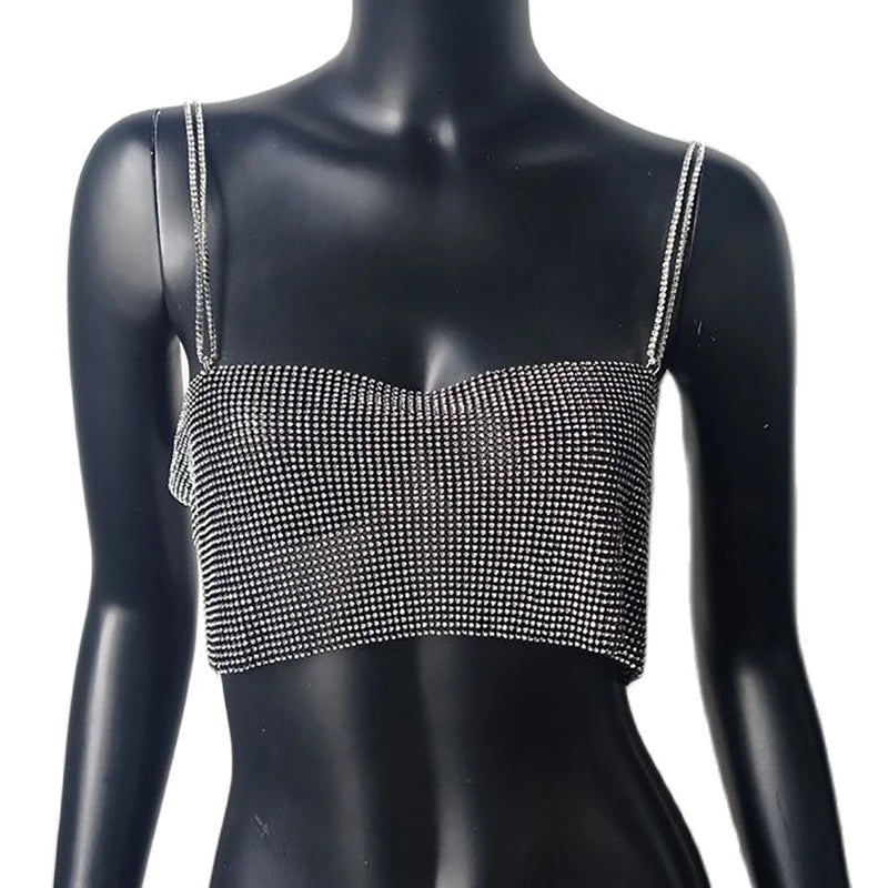 Sequin Crystal Chain Halter Tank Top - Festival & Stage Wear