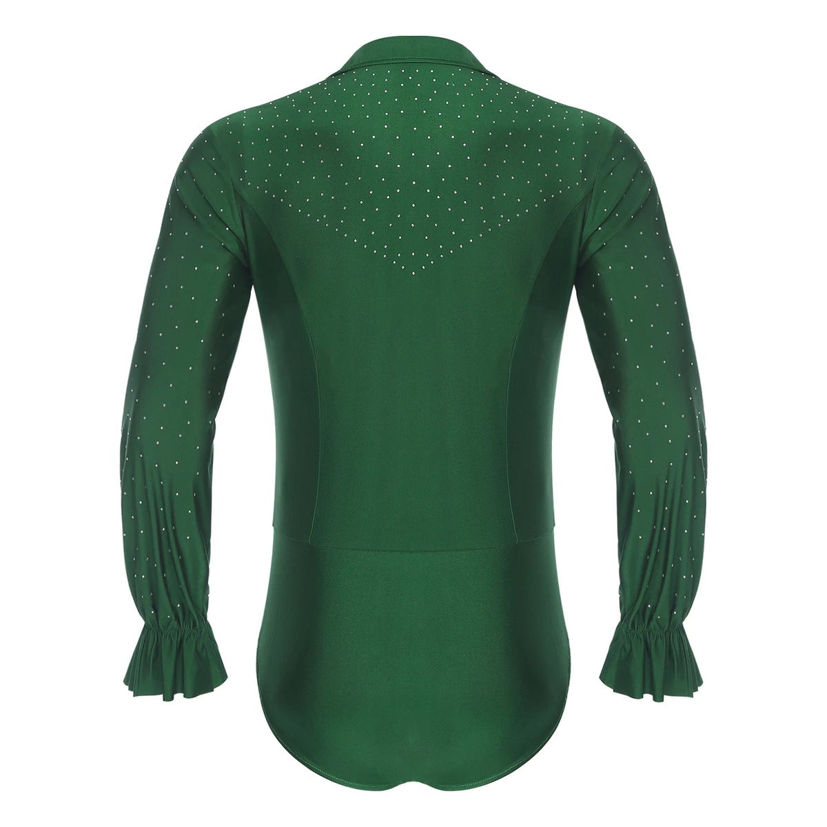 Men's Rhinestone Deep V-Neck Dance Bodysuit | Long Sleeve & Snap Crotch | Latin & Jazz