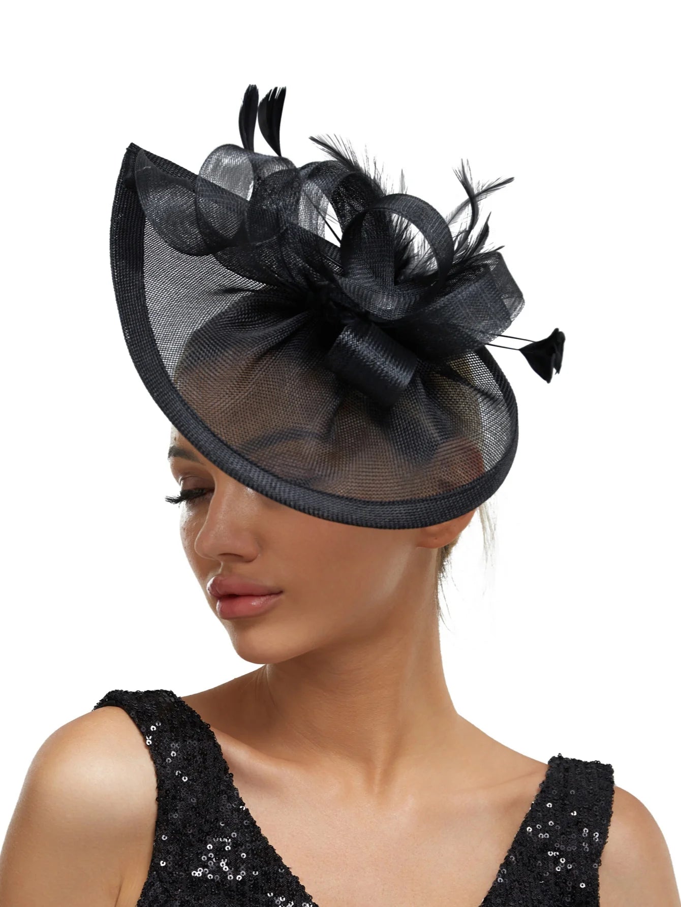 Feather & Mesh Drop Fascinator | Bridal & Tea Party | 8 Colors