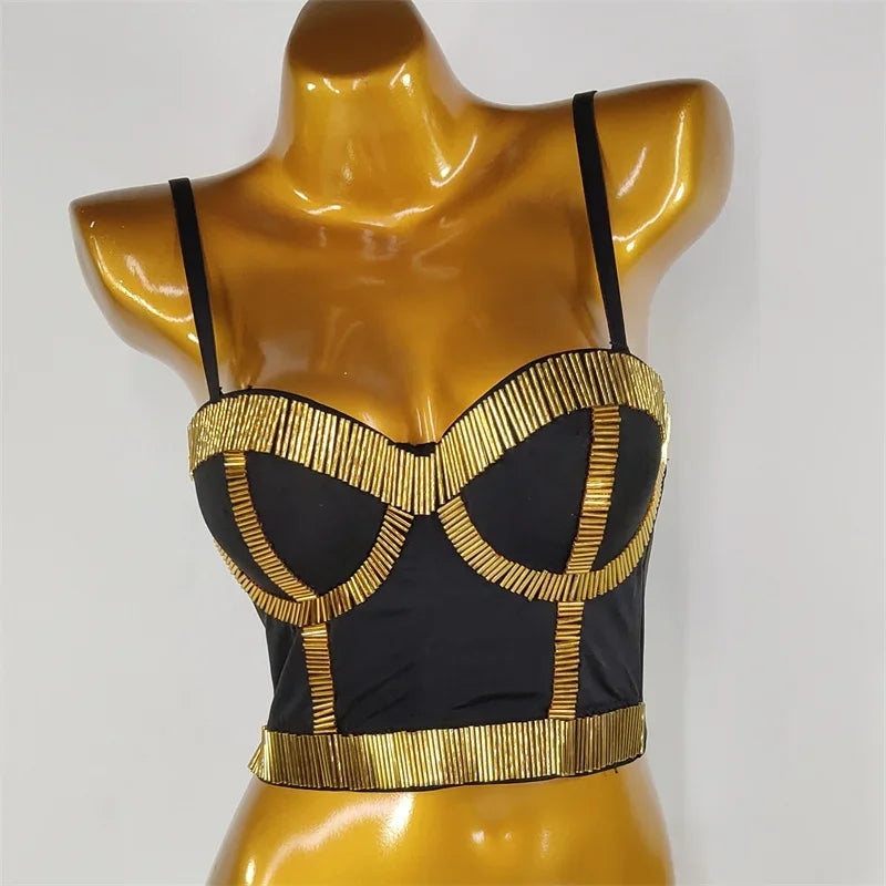 Rhinestone Beaded Bustier Bra Top | Stage & Party