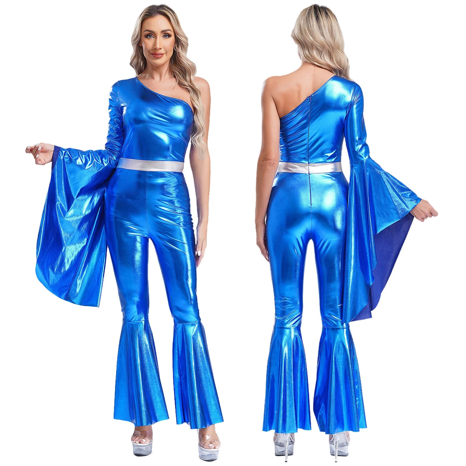 Women's Metallic Jumpsuit | Tiered Flare Sleeve | 70s Disco