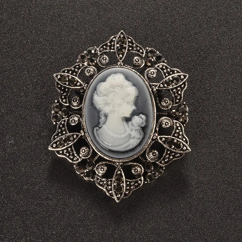 Vintage-Inspired Cameo Brooch | Crystal Rhinestone | Statement Pin