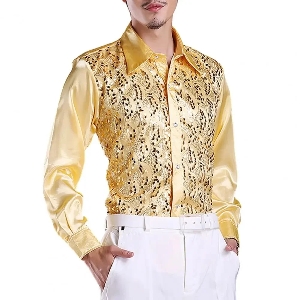 Men's Sequin Panel Shirt | Long Sleeve | Stage