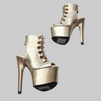 17CM Shiny Snake Print Platform Ankle Boots - 7 Inch High Heel Pole Dance Boots