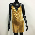 Metal Sequin Halter Mini Dress - Bodycon Party Dress