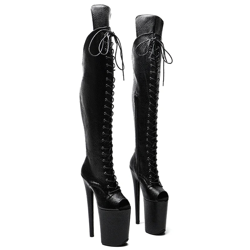 Snake Pattern Thigh-High Boots - 23cm Pole Dance Heels