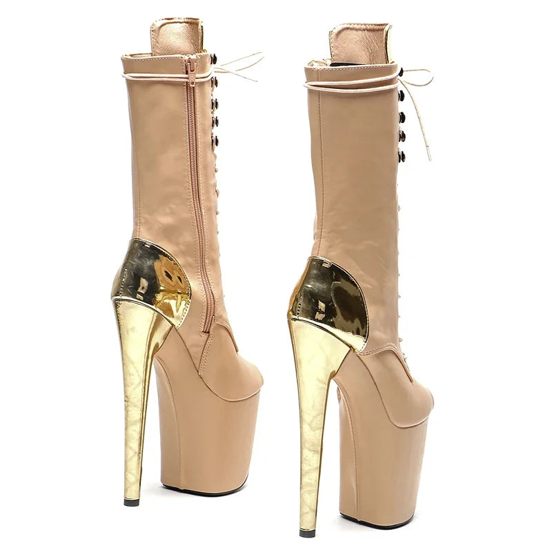 20CM Platform Ankle Boots - Mixed Finish Open Toe High Heel Pole Dance Boots