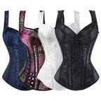 Satin Floral Overbust Corset | Straps | 12 Colors