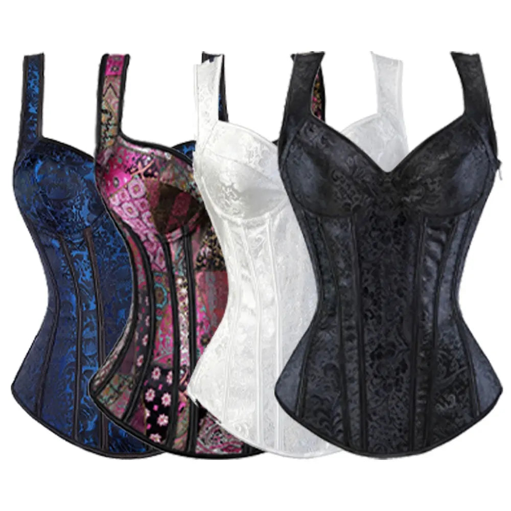 Satin Floral Overbust Corset | Straps | 12 Colors