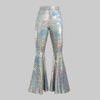Sequin Bell-Bottom Performance Pants - High Waist Disco Flare Trousers