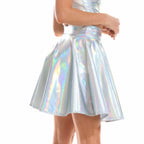 Holographic Pleated Mini Skirt | Metallic Shiny | Stage & Rave
