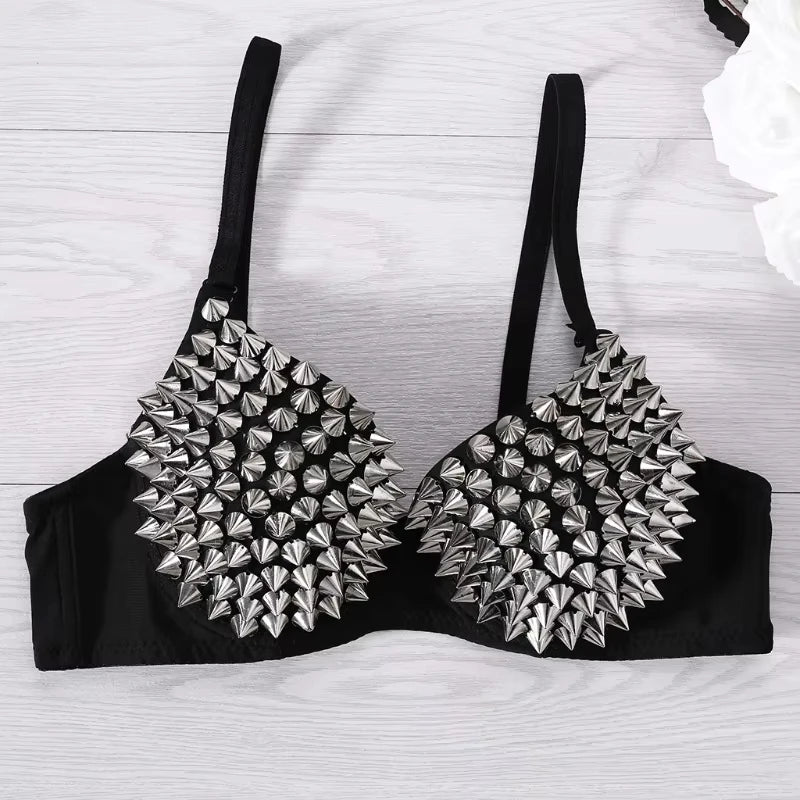 Spike Stud Rhinestone Bra Top | Punk Stage Costume