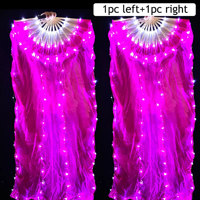 LED Belly Dance Fans - 1.5M Lace Performance Fans with Lights (Pair)
