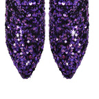 Sequined Pointed Toe Ankle Boots | Bling Chunky Heel | Extended Sizes EU 35–46