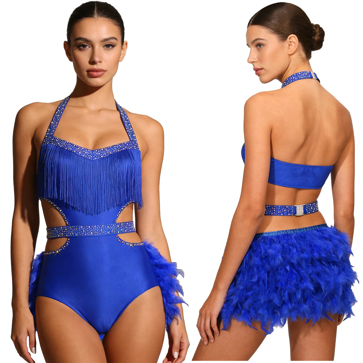 Dance Bodysuit | Rhinestones & Faux Feathers