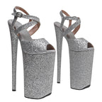 Glitter Platform Ankle Strap Sandals - 10 Inch Pole Dance Heels