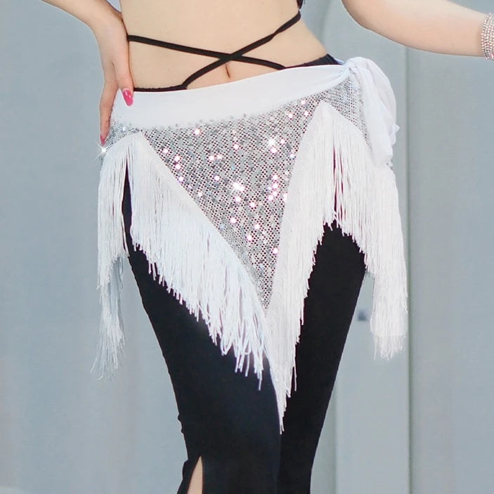 Belly Dance Hip Scarf | Sequin & Bead | Long Fringe | 4 Colors