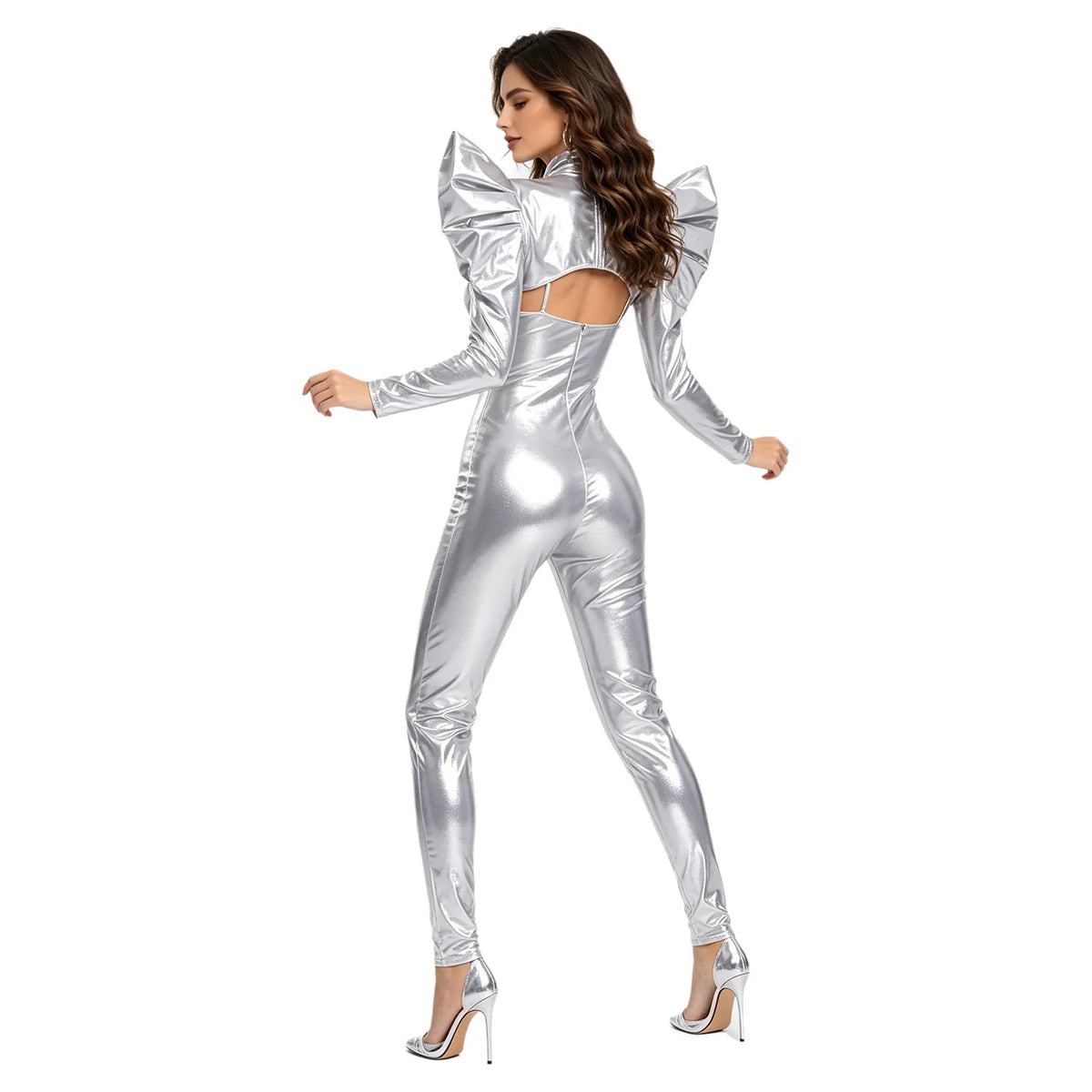 Metallic Catsuit Set | Futuristic Crop Top