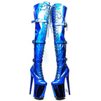 23CM Platform Thigh-High Boots - Shiny Electroplate Over-the-Knee Pole Dance Boots
