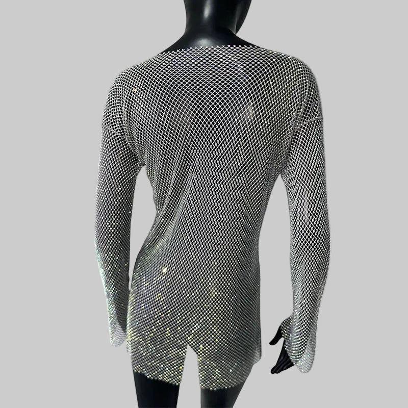 Diamond Mesh Mini Dress - Sheer Long Sleeve Performance Dress