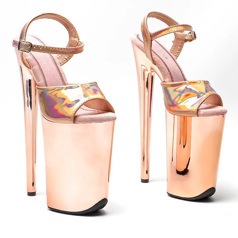9-Inch Electroplated Platform Sandals - Metallic Dance Heels