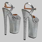 23CM Snake Print Platform Sandals - Open Toe 9 Inch High Heel Pole Dance Shoes