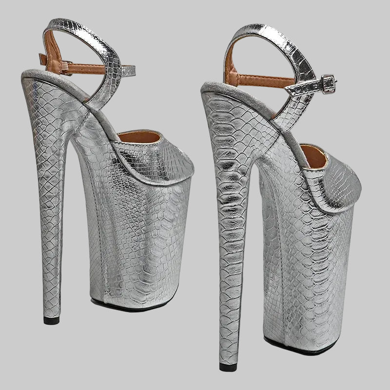 23CM Snake Print Platform Sandals - Open Toe 9 Inch High Heel Pole Dance Shoes