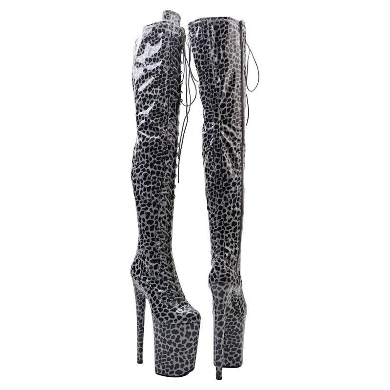 9-Inch Leopard Print Thigh-High Platform Boots - High Heel Performance Boots