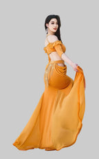 Belly Dance Training Outfit - Fringe Top & Fishtail Skirt 3-Piece Set