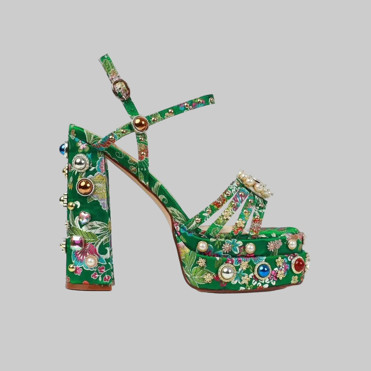 Crystal Platform Sandals - Rhinestone Ankle Strap Heels