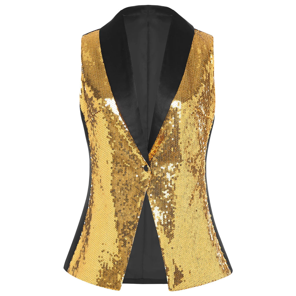 Sequin Contrast Vest | V-Neck Waistcoat | Jazz & Cabaret | Stage Performance