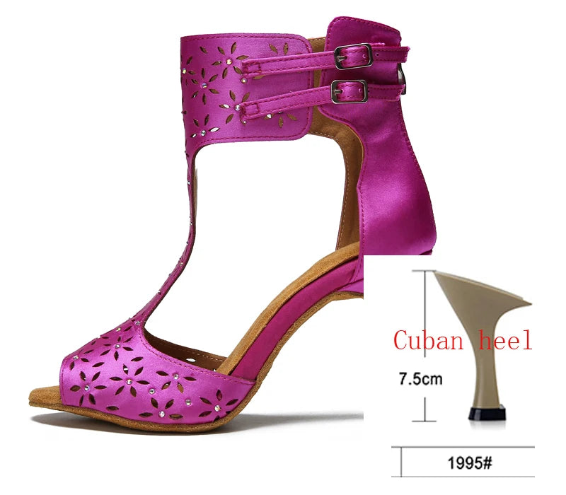 Purple Satin Latin Dance Shoes | Peep Toe | Lace-Up Heel