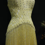 Yellow Beaded Tassel Mermaid Gown | Halter V-Neck | Floor-Length