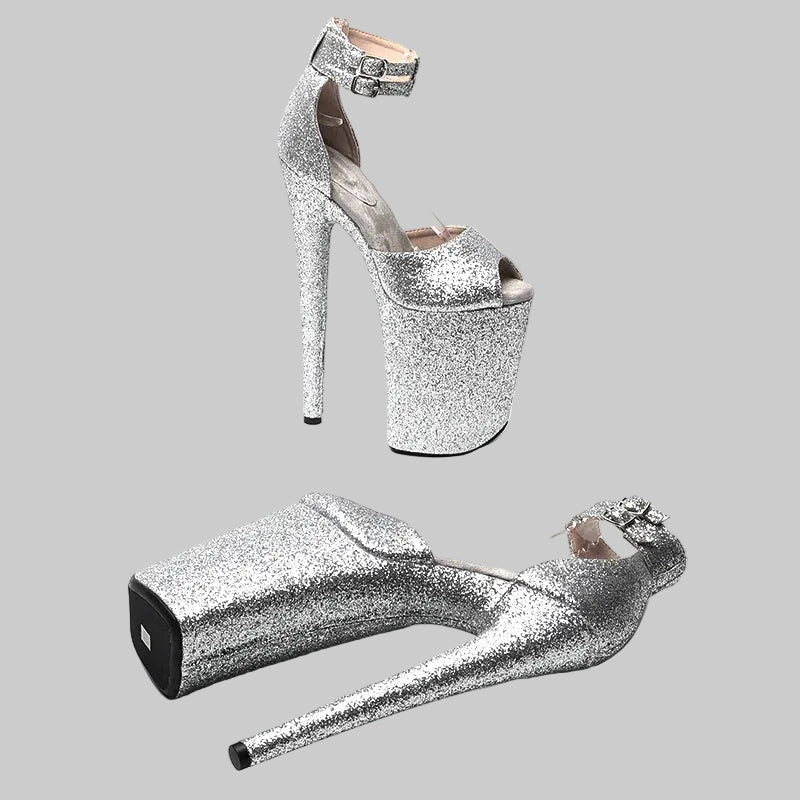 26CM Glitter Platform Sandals - Extreme 10 Inch High Heel Pole Dance Shoes